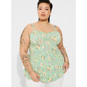 Women's Torrid Size 5, 5X, 28 Super Soft Green Sweetheart Ruched Babydoll Top